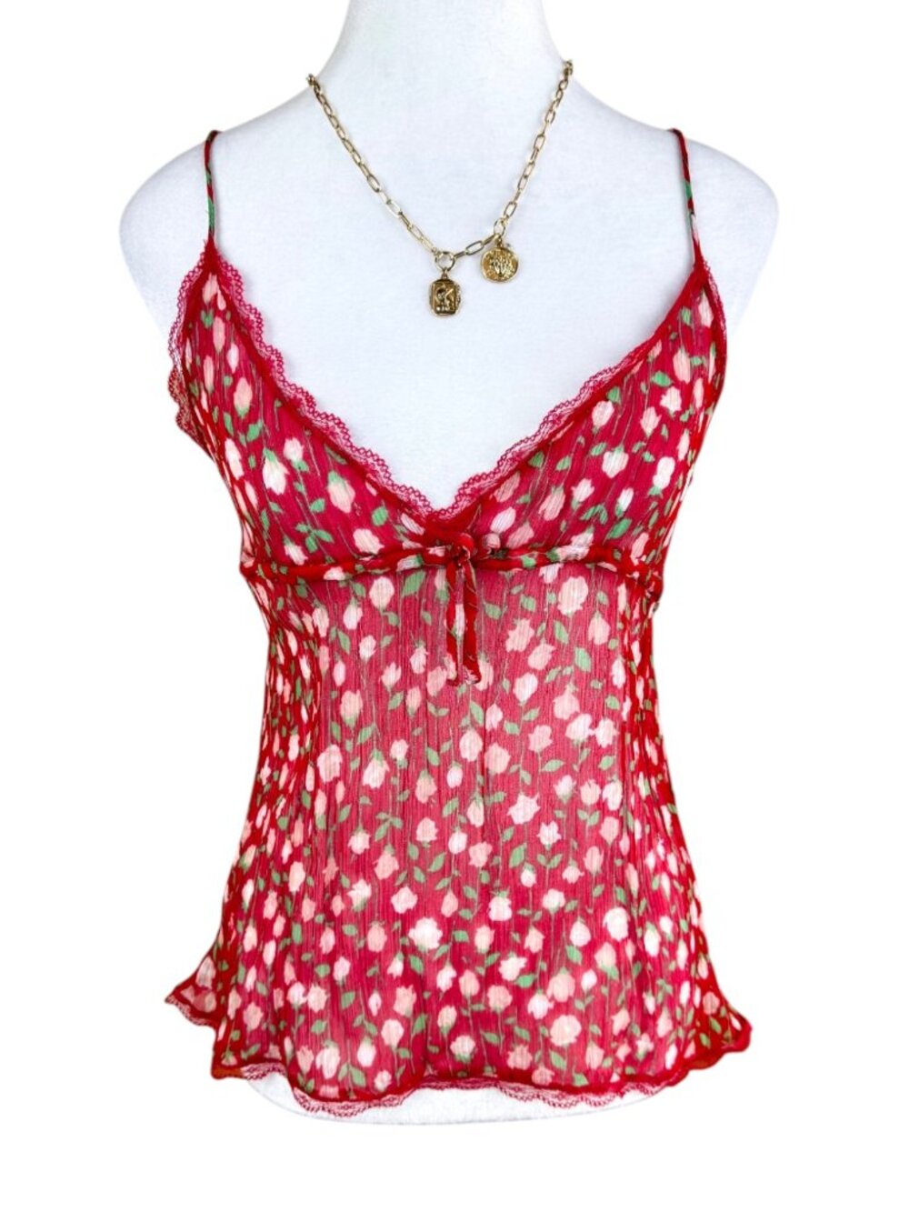The Kooples Camisole Top Red Floral Sheer (3, ~ US 8)